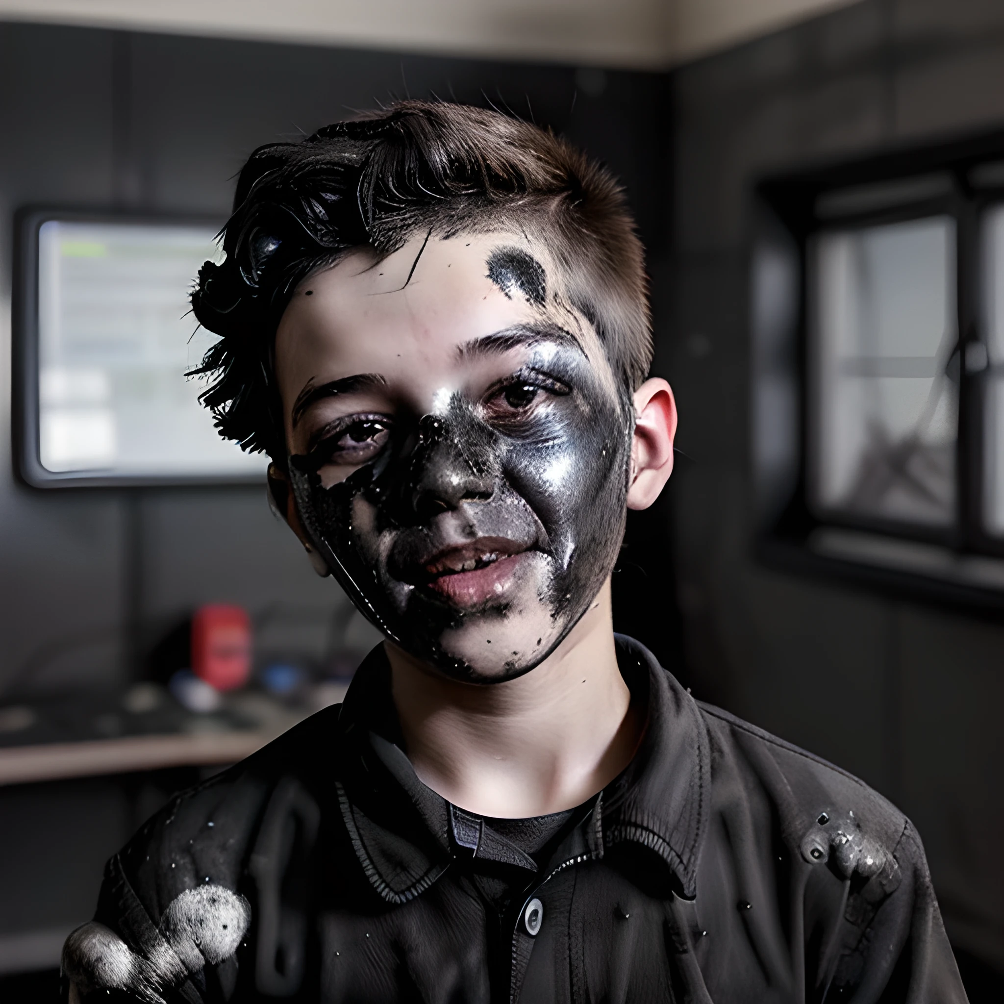 Selfie of science-loving boy covered in soot after explosion