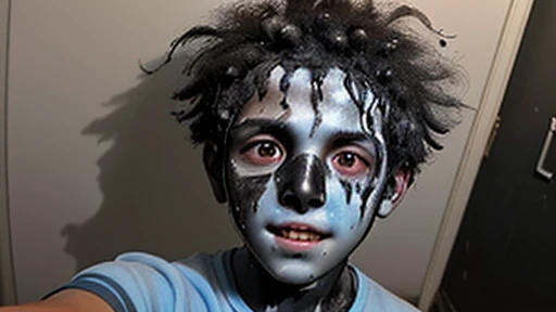 Selfie of science-loving boy covered in soot after getting electrocuted