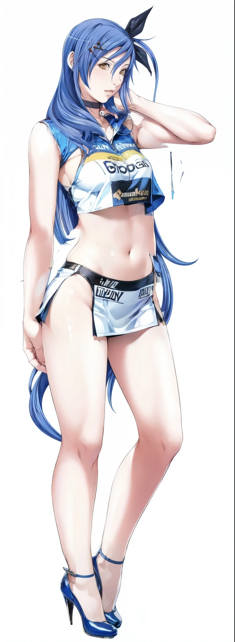 midriff, miniskirt, crop top, race_queen, high heels, large breasts, ass