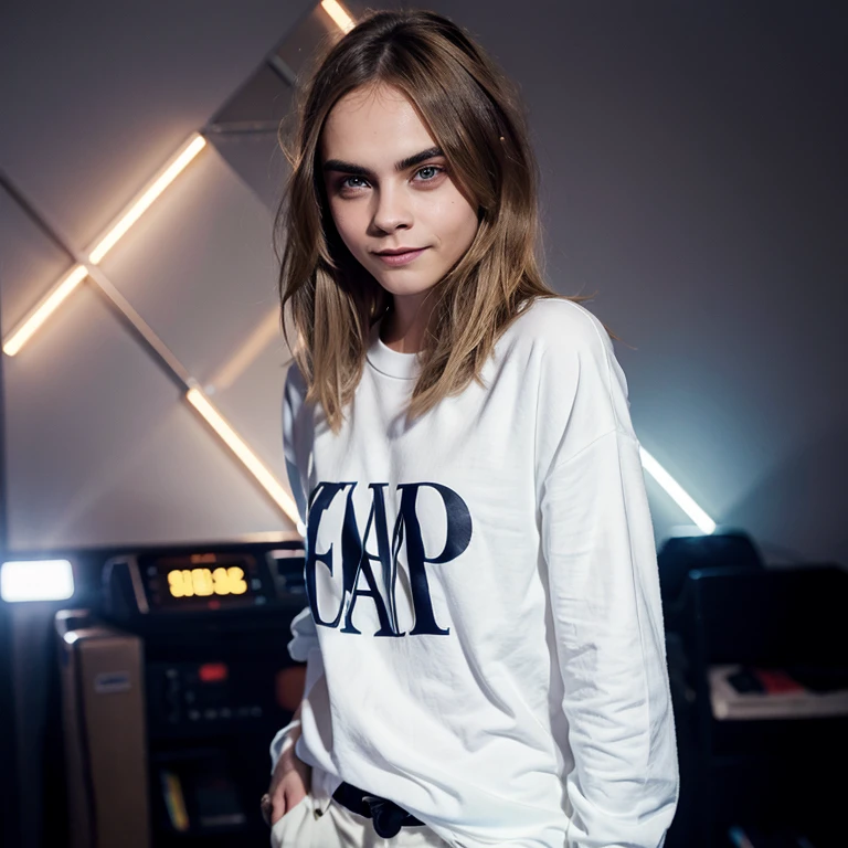 Cara Delevingne dressed in light clothing and smiling