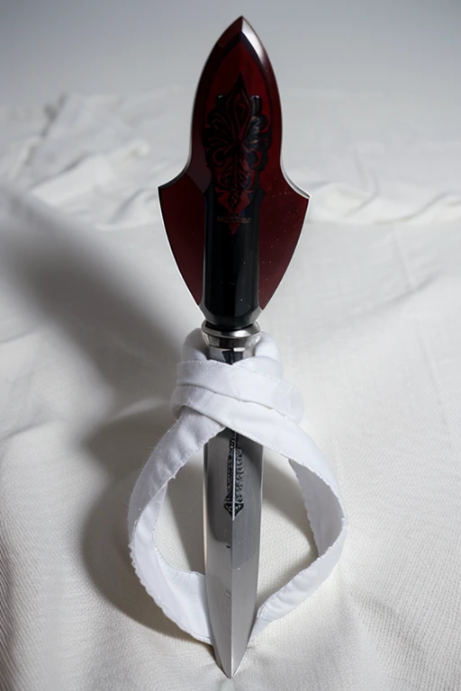 create an animated dagger logo surrounded by a white scarf,