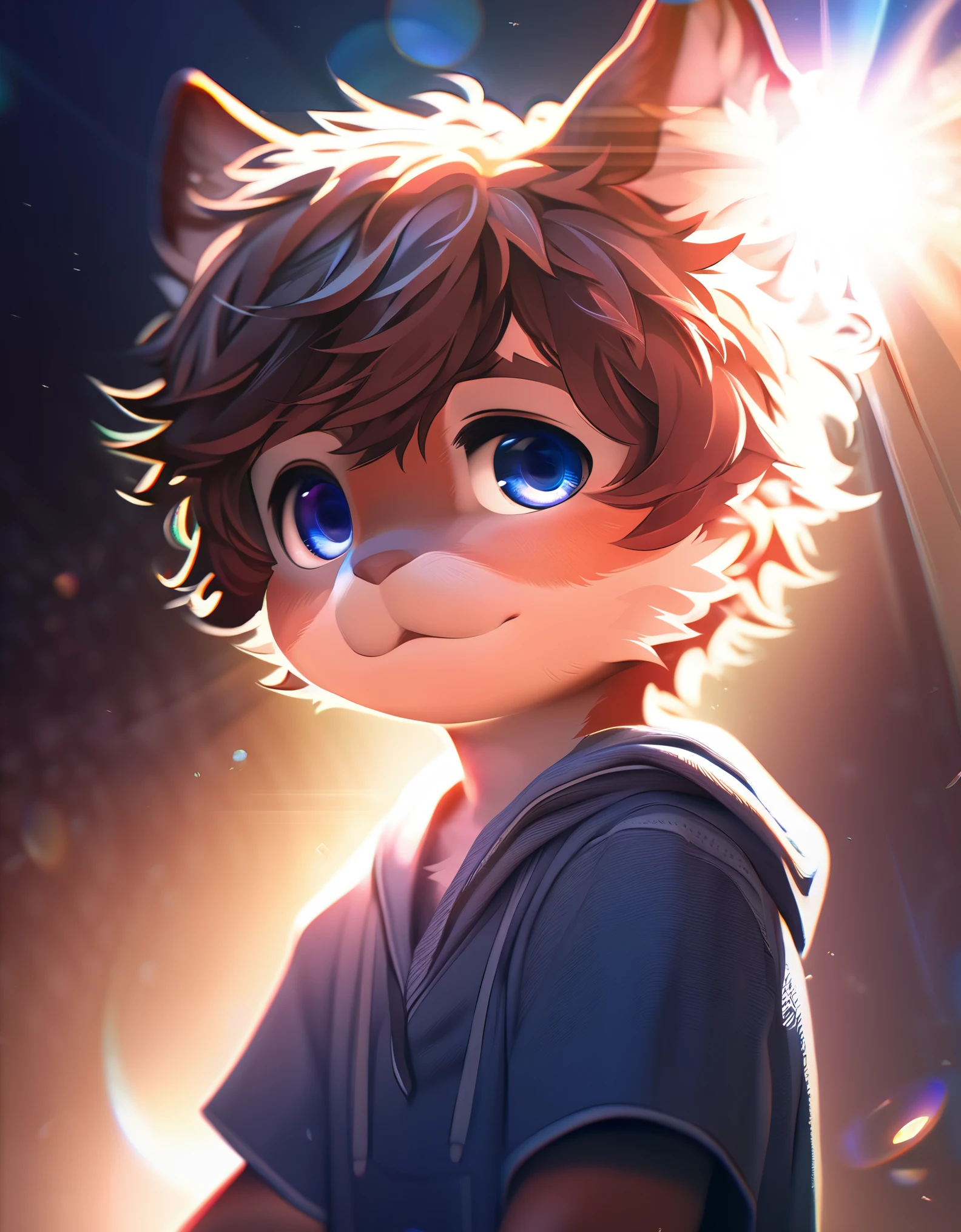 highres, top quality, best quality, paid reward available, High-quality illustrations, unparalleled masterpiece(1boy,Lovely,Toddler,Casual wear,Deep) Facing the audience,Looking at the audience(furry anthro),absurdres, perfect anatomy, caustics, dynamic lighting, lens flare, cinematic shadow, cinematic angle,(highly detailed beautiful face and eyes)
