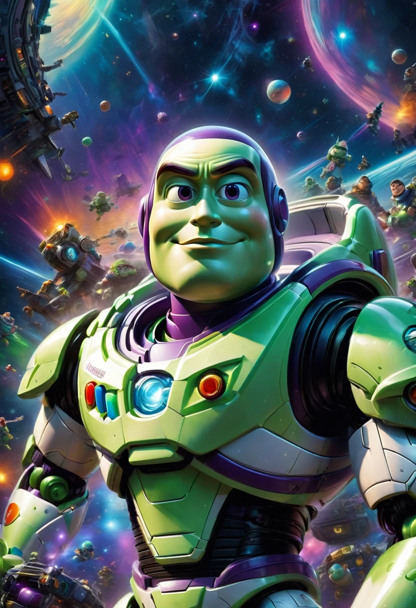 Buzz Lightyear, by Arik Brauer, best quality, masterpiece, very aesthetic, perfect composition, intricate details, ultra-detailed