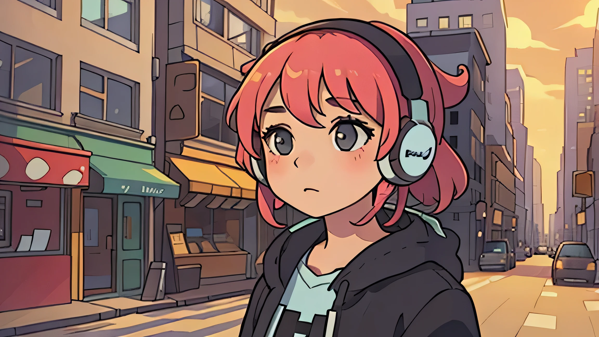 girl with headphones, city, ensolarado