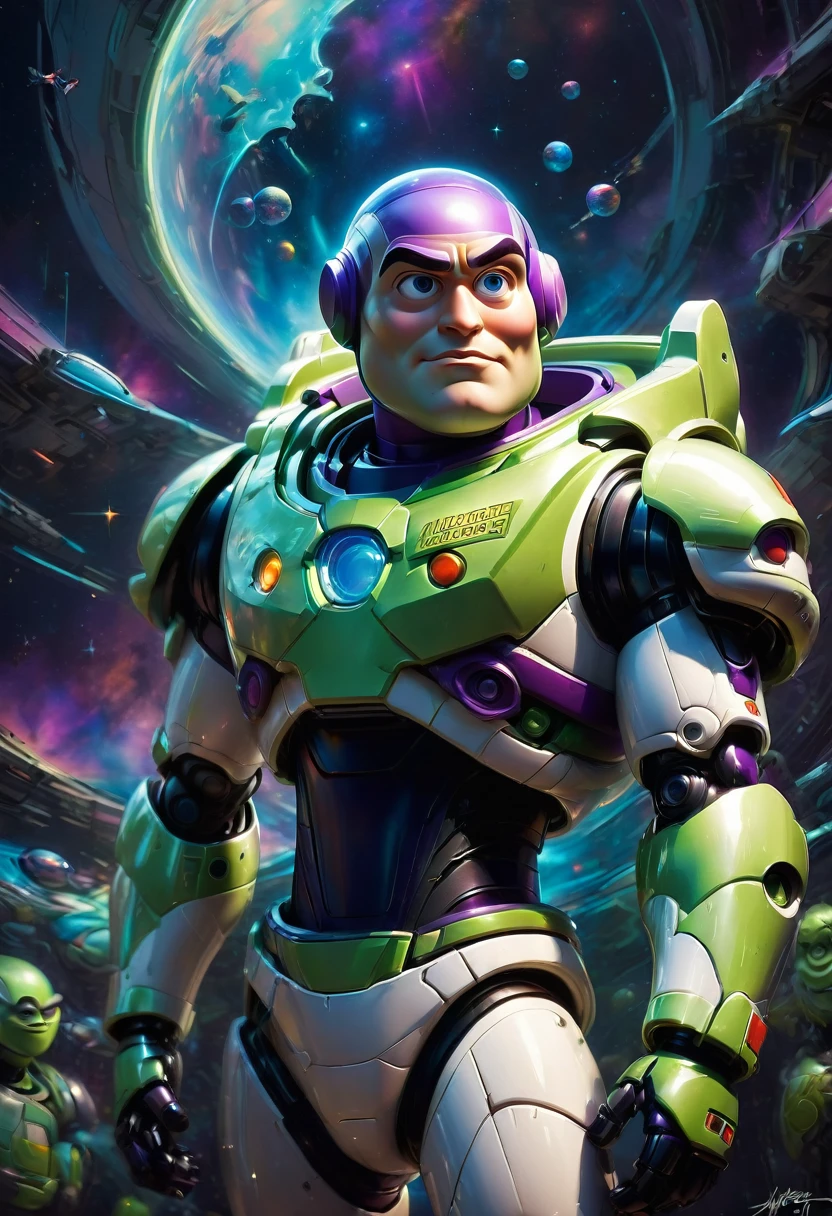 Buzz Lightyear, by ashley_wood, best quality, masterpiece, very aesthetic, perfect composition, intricate details, ultra-detailed