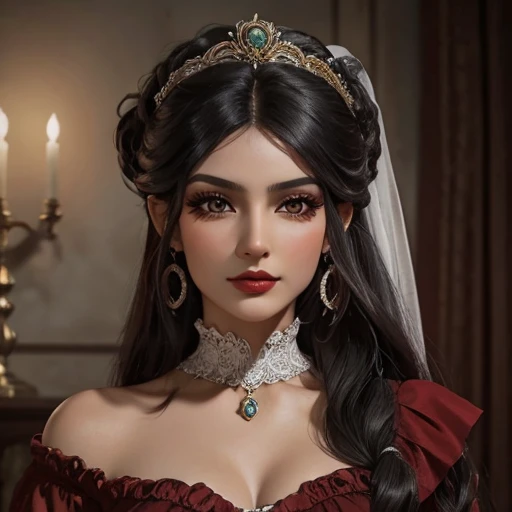 Mujer, cabello rojo, cabello ondulado, ojos verde esmeralda, rasgos definidos, labios gruesos, long lashes, epoca victoriana 