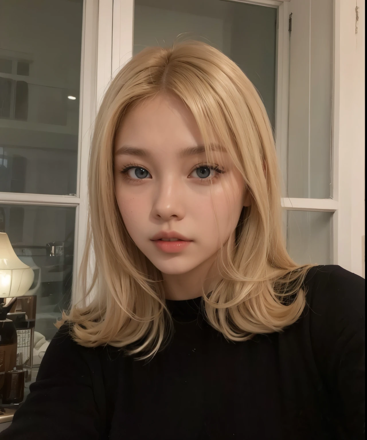 blonde hair, foxy eyes, jennie