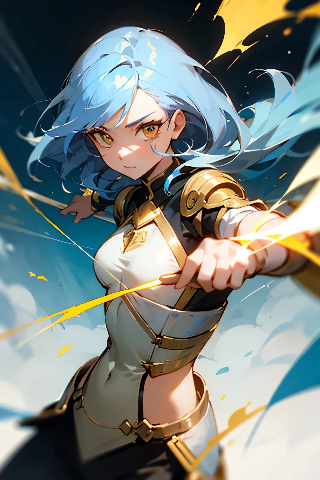 Archer woman have light blue hair and gold eye