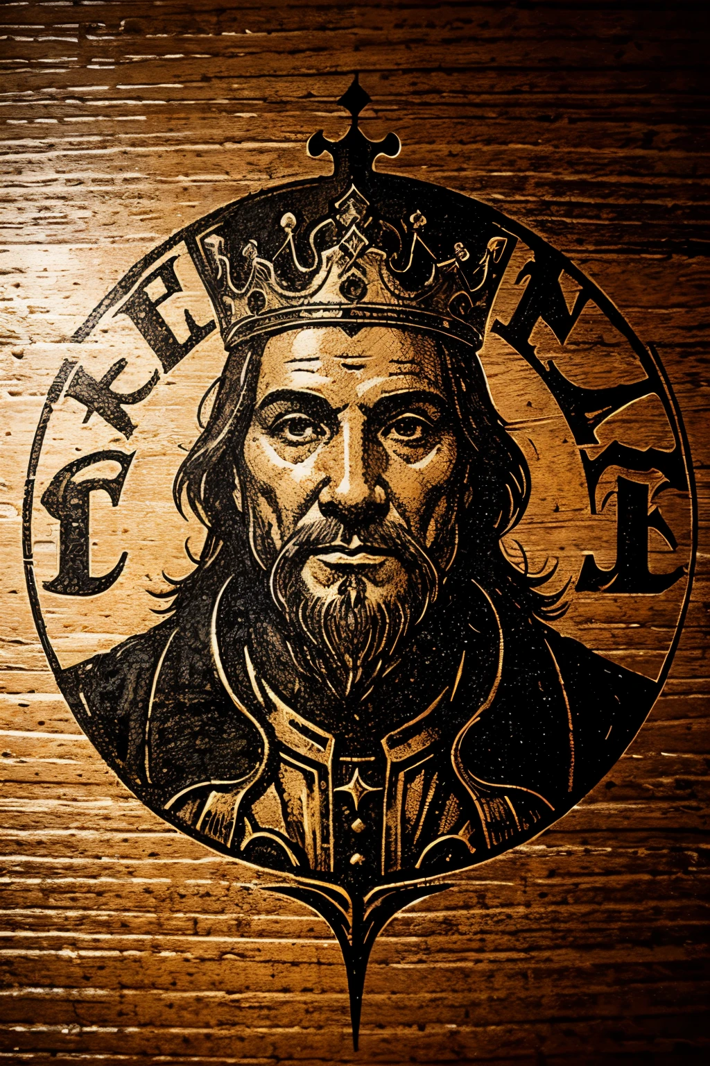 A medieval-inspired Fanta soda logo with a king's crown and swords