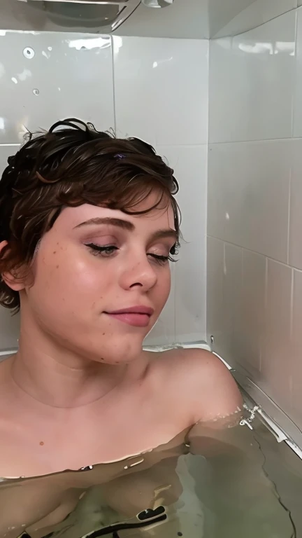((s0ph)), Sophia Lillis desnuda ,submerged in the bathtub, mojada, gotas de agua en la cara,pelo corto, pelo mojado, pecas , , tetas pecosas,vista de frente, boca arriba ,culo bonito,delgada, flaca, vagina peluda