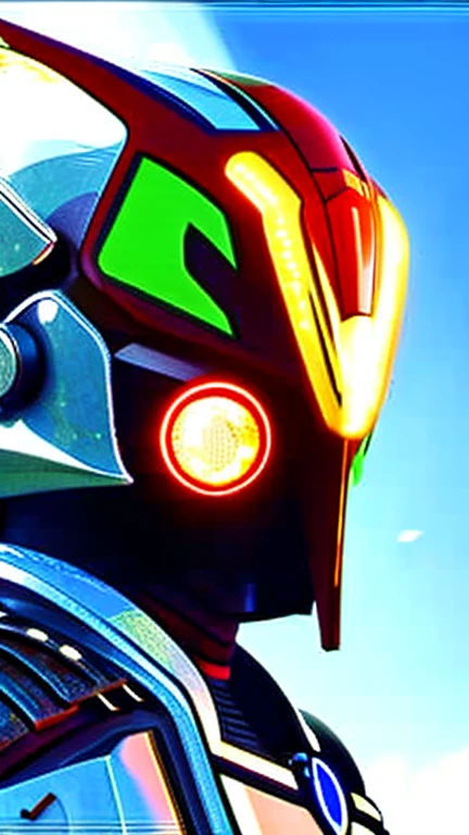Kamen Rider is a Japanese special effects hero who wears a full-face cyber helmet and highly mobile armor.(The eyes are round and dragonfly-like.）An image of a cyborg standing in the center of the screen