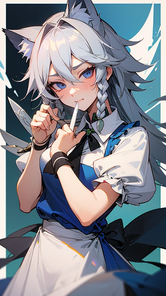 1 man, Shooting Bow and arrow, Uniform, Black eyes, White pupils, White Hair, Magic Powers