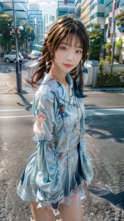 UHD, ccurate, anatomically correct, textured skin, high details, best quality, 8k, girl in a posing on the street, Beautiful school girl, girl, cute girl, young girl, angirl, style, portrait girl, pretty girl, beautiful girl, 萌え アートstyle, Portrait, Surreal , かわいいgirlのビジュアル, リアルなアートstyle, Surrealism, modern