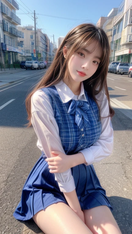 UHD, ccurate, anatomically correct, textured skin, high details, best quality, 8k, girl in a posing on the street, Beautiful school girl, girl, cute girl, young girl, angirl, style, portrait girl, pretty girl, beautiful girl, 萌え アートstyle, Portrait, Surreal , かわいいgirlのビジュアル, リアルなアートstyle, Surrealism, modern