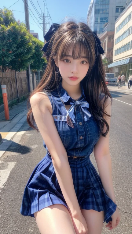 UHD, ccurate, anatomically correct, textured skin, high details, best quality, 8k, girl in a  posing on the street, Beautiful school girl, girl, cute girl, young girl, angirl, style, portrait girl, pretty girl, beautiful girl, 萌え アートstyle, Portrait, Surreal , かわいいgirlのビジュアル, リアルなアートstyle, Surrealism, modern