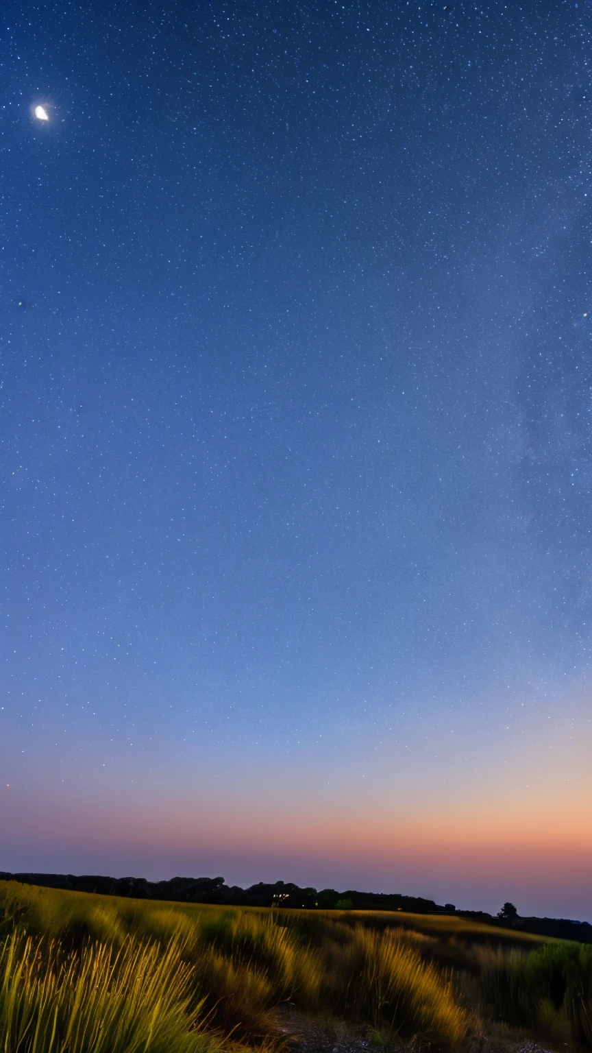 full moon　starry sky　blue sky