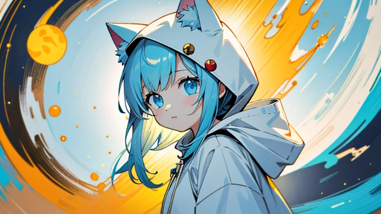 Moon and sun、Abstract Painting、Cat ear、White hooded parka、Girl、Captivating look