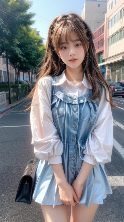 UHD, ccurate, anatomically correct, textured skin, high details, best quality, 8k, girl in a posing on the street, Beautiful school girl, girl, cute girl, young girl, angirl, style, portrait girl, pretty girl, beautiful girl, 萌え アートstyle, Portrait, Surreal , かわいいgirlのビジュアル, リアルなアートstyle, Surrealism, modern