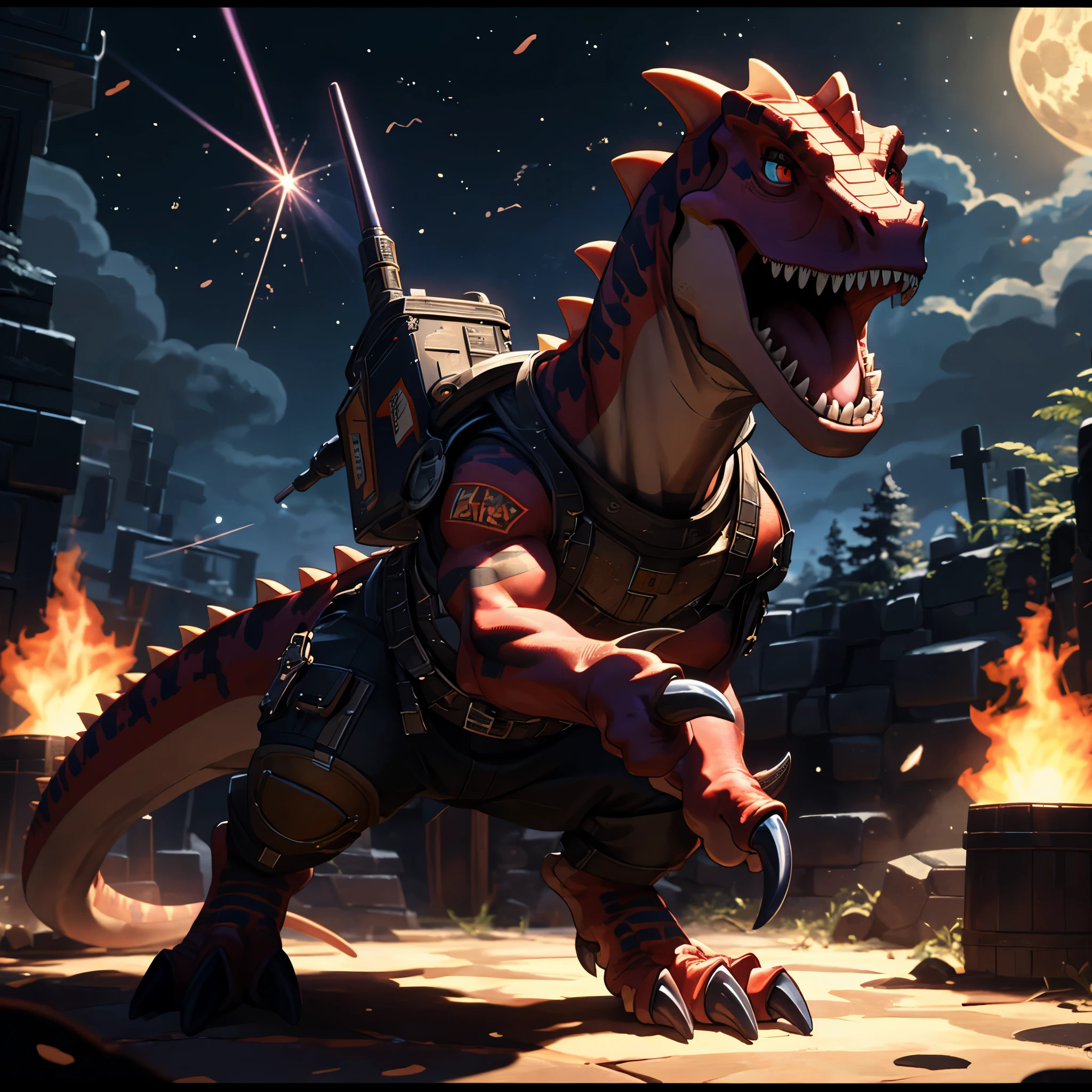 (((dinosaur character, full body, cinematic setting, lizard male))) Here I come, drop your jaws to the floor I'm riding on my (((mighty laser-shooting dinosaur))) Here we come, can you hear him roar? Prepare for epic fight and his (((laser missiles))) The sound is boom, boom, boom for every time a goblin dies Let's sing now, here we go, hear my battle cries (((Made of metal))) from the moon Assembled by samurai His battery gets charged by thunderstorm With most advanced AI Devouring trolls and unicorns From his maw there comes a flame Burning away our enemies And therefore we proclaim BREAK, detailed background, 8K, (masterpiece:1.5), intricate details, highly detailed, extreme detail, octane render, fine art, best quality, highres, (detailed face:1.5), ((full_body)), UHD, (((perfect hands))), low light