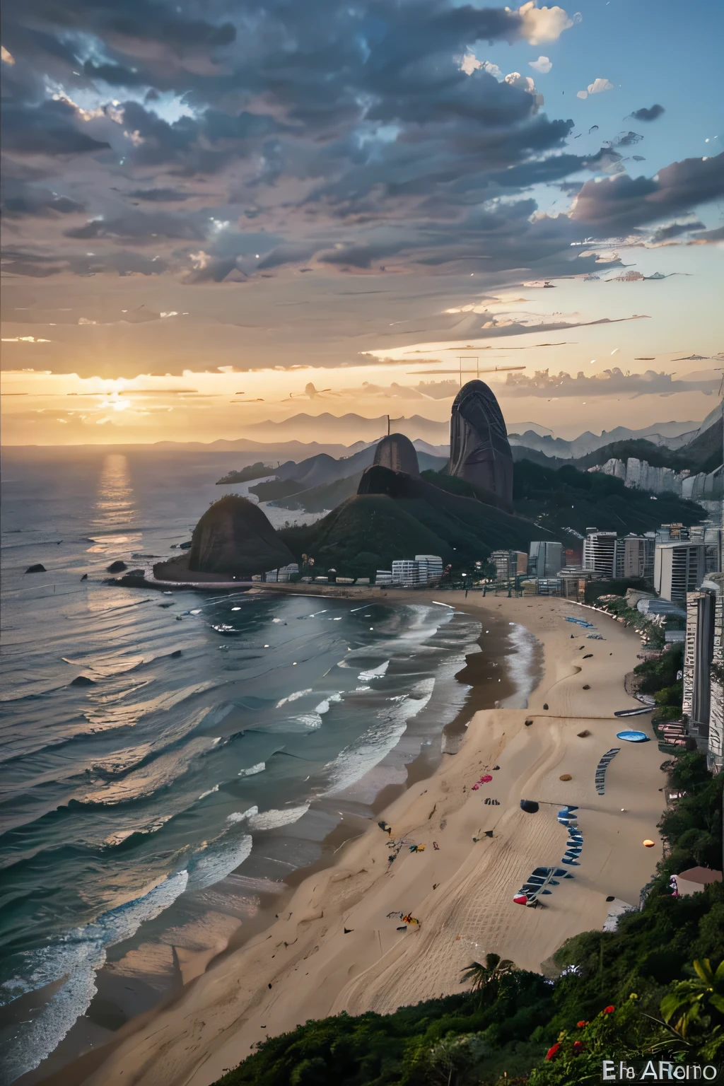 realista, Ultra HD |,  alta qualidade, cobertura, praia, por do sol, rio de janeiro, area in,vista de baixo para cima