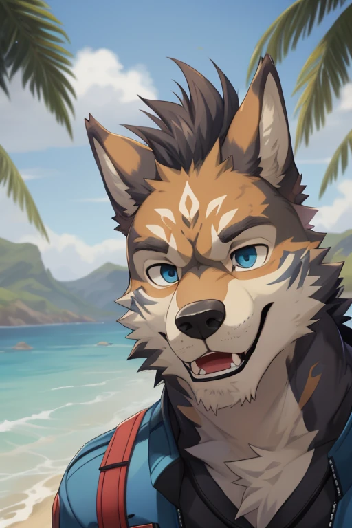 personagem de anime com olhos azuis e uma mochila na praia, portrait of uma antropo lobo, retrato de personagem peludo, makoto shinkai ( apex legends ), retrato antropo, arte antropo, arte fursona, pov arte peluda, arte de fantasia peluda, very very beautiful arte peluda, anime peludo, arte peluda, of surveillance, um antropo lobo, cor azul e cinza 