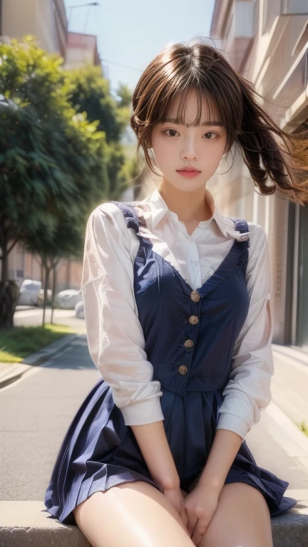 UHD, ccurate, anatomically correct, textured skin, high details, best quality, 8k, girl in a  posing on the street, Beautiful school girl, girl, cute girl, young girl, angirl, style, portrait girl, pretty girl, beautiful girl, 萌え アートstyle, Portrait, Surreal , かわいいgirlのビジュアル, リアルなアートstyle, Surrealism, modern