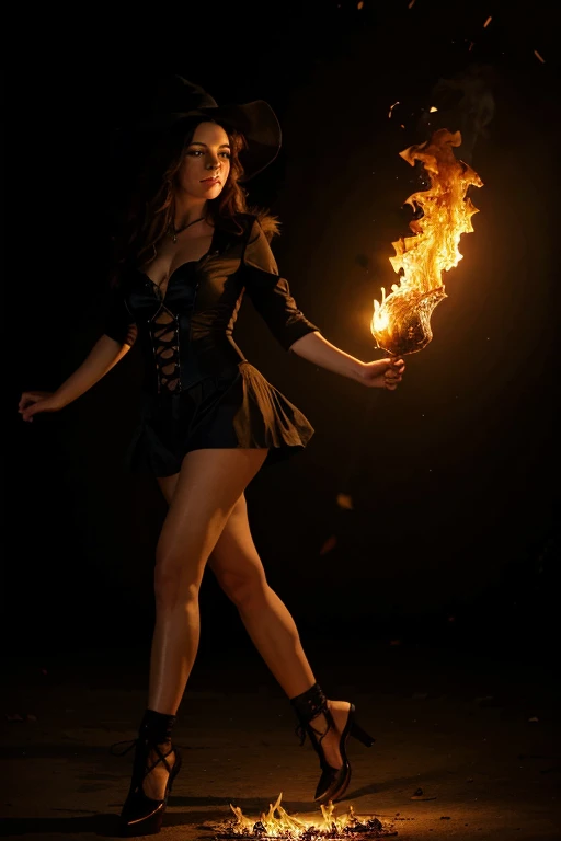 Beautiful Witch dances on fire