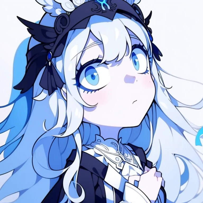 Half-length statue of a girl,k hd,4K,face expressionless,style of anime,sideface,white backgrounid,blue color eyes,white color hair,full body,