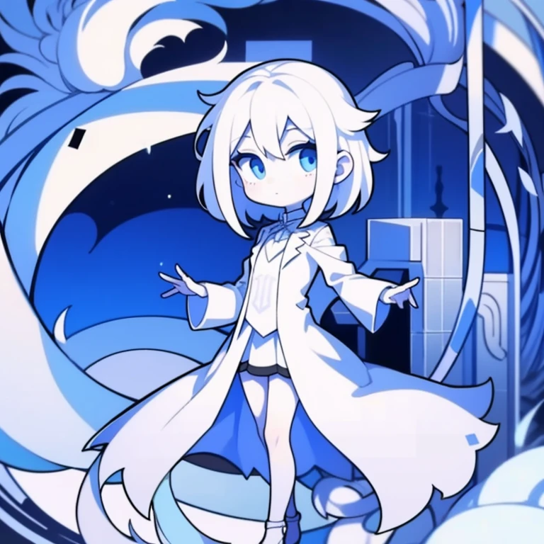 Half-length statue of a girl,k hd,4K,face expressionless,style of anime,sideface,white backgrounid,blue color eyes,white color hair,full body,