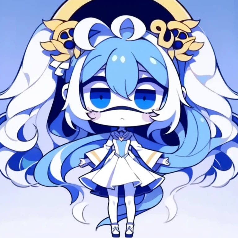 Half-length statue of a girl，k hd，4K，face expressionless，style of anime，sideface，white backgrounid，blue color eyes，white color hair,full body,