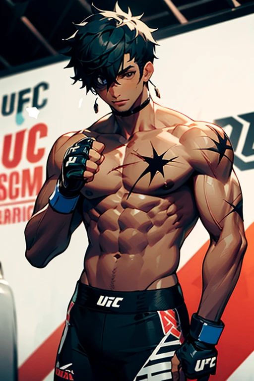 UFC themed fit , black male , scar on one eye