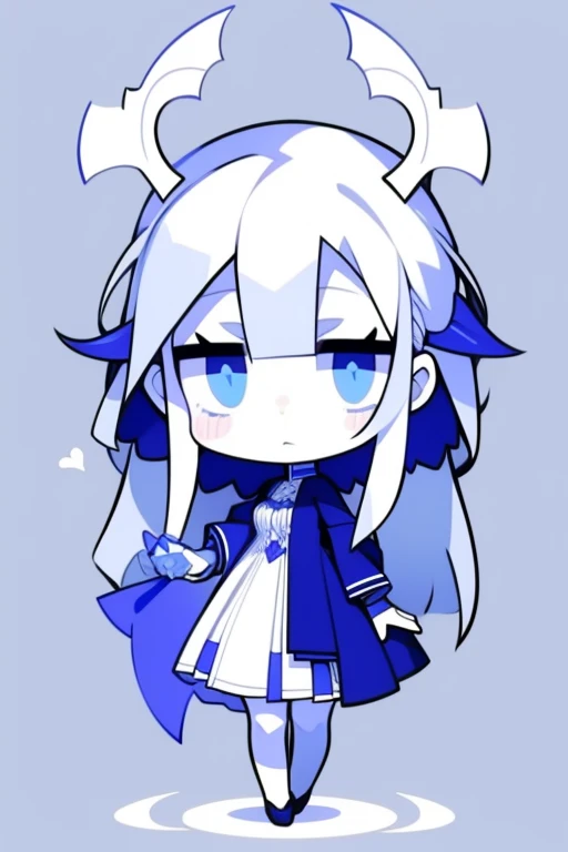 Half-length statue of a girl，k hd，4K，face expressionless，style of anime，sideface，white backgrounid，blue color eyes，white color hair,((full body)),Confused eyes,