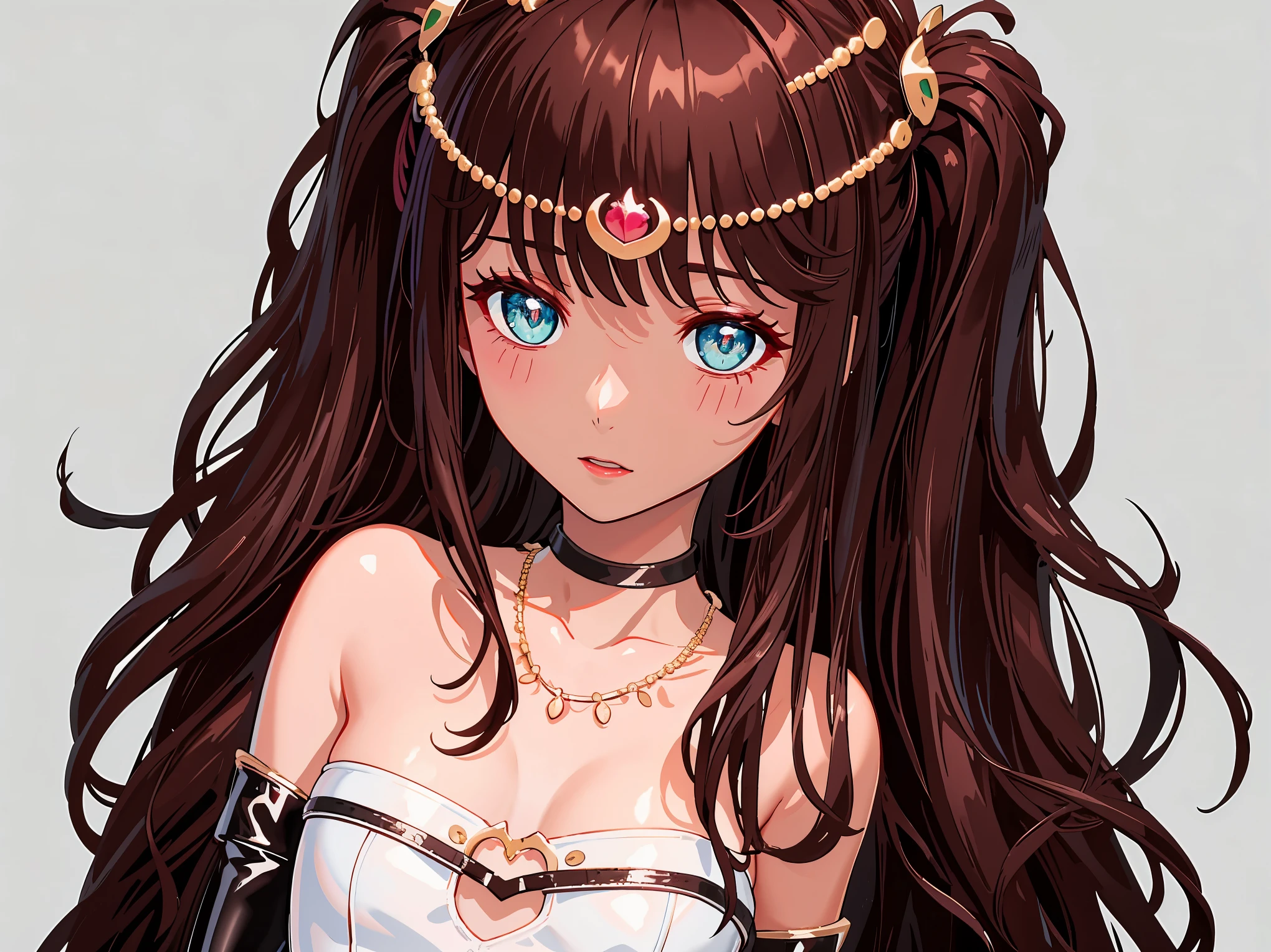 {{{{masterpiece}}}}, {{{Super detailed}}}, {{{high resolution}}}, {{good anatomy}}, (((best quality))),((emerald eyes,brown hair)),{{Extremely detailed and refined}}, {4k CG wallpaper}, {{illustration}}, ((dark skin,african lady,dark brown skin)),(((Side face contour,Close-up，,detailed face,bigger eyeballs))),(ponytail|undercut|Detailed hair|blunt bangs|shiny hair),(((full latex suit,long sleeves))),{shiny texture},(arch canthus),{{{emotionless,milf,mature}}},(lesbian,mystery,intoxicated lady,1 woman:1),(Color difference:1.2),(small breasts),(simple background),The details are complex[、movie lighting、Reflectors、a Canon EOS R5、50mm lens、f / 2.8、shot at 8k resolution、