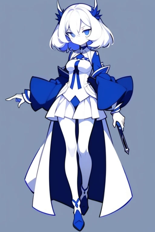 Half-length statue of a girl,k hd,4K,face expressionless,style of anime,sideface,white backgrounid,blue color eyes,white color hair,((full body)),Confused eyes,