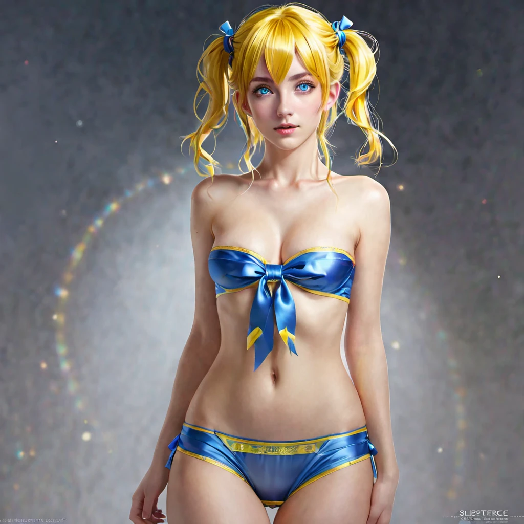 (finely detailed beautiful eyes and detailed face,masterpiece sidelighting,masterpiece,best quality,detailed,high resolution illustration),, (topless alien,whole body,lustrous skin,looking down,looking at viewer), (yellow hair,blue eyes,ribbon, sheer panties), (clothed_underbust:1.2),underboob