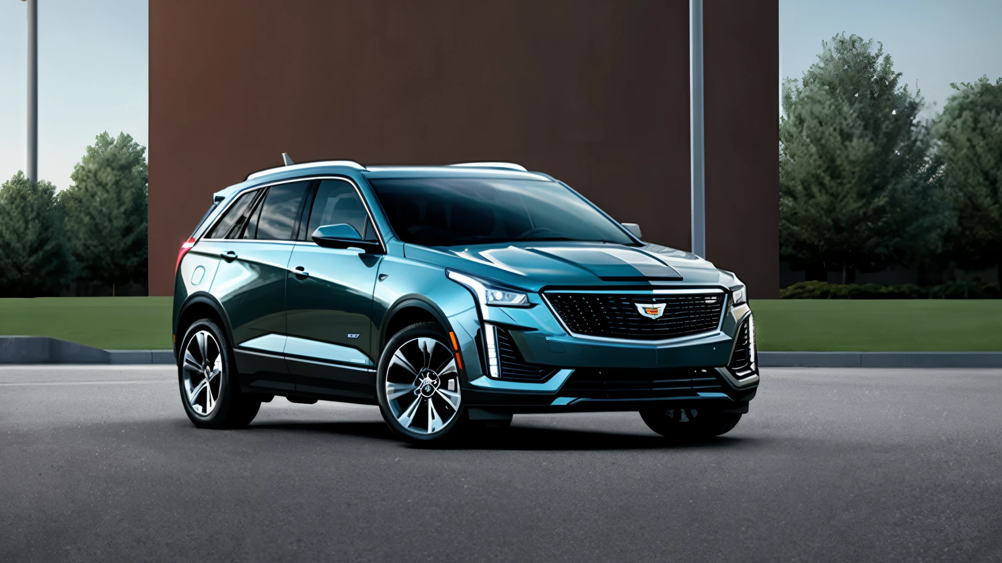 Cadillac pure electric SUV poster，Showing off the vehicle&#39;s sleek, modern design，并融入了暗示先进技术和Innovation的元素。The overall feeling is science fiction，展示了车辆在充满Dynamic and cutting-edge的环境中，Backgrounds may include futuristic cityscapes or abstract technological elements，Futuristic design，Pure electric power，High-tech interface，Dynamic and cutting-edge，Luxury experience，Innovation，sci-fi cityscape，Abstract technology elements，Dynamic display，Modern