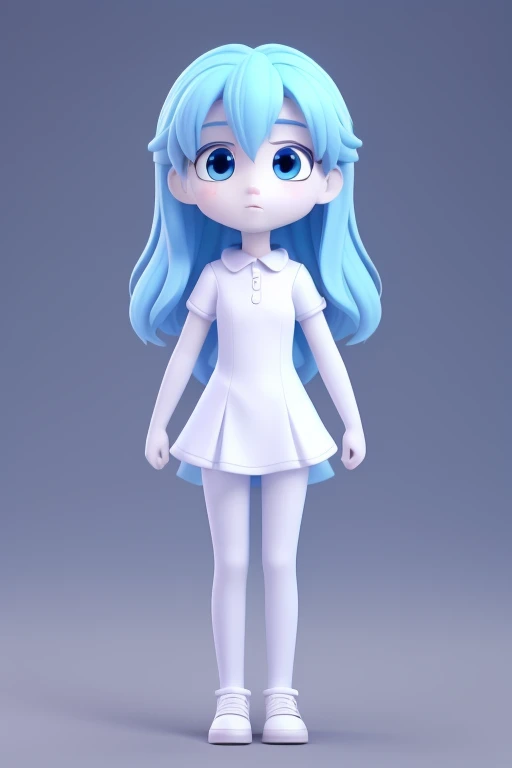 Half-length statue of a girl，k hd，4K，face expressionless，style of anime，sideface，white backgrounid，blue color eyes，white color hair,((full body)),Confused eyes,
