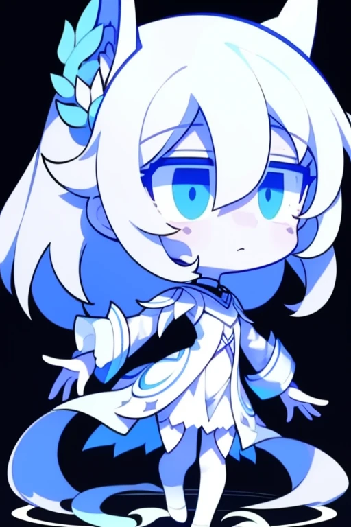 Half-length statue of a girl,k hd,4K,face expressionless,style of anime,sideface,white backgrounid,blue color eyes,white color hair,((full body)),Confused eyes,(default character)SD character,