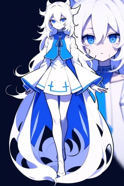 Half-length statue of a girl,k hd,4K,face expressionless,style of anime,sideface,white backgrounid,blue color eyes,white color hair,((full body)),Confused eyes,(default character)SD character,