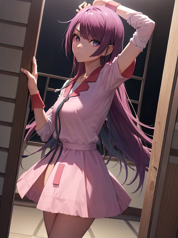 Senjougahara Hitagi , Senjougahara Hitagi , pelo largo, pelo morado, , (ojos azules:1.1), , , naoetsu alto uniforme escolar, Anteojos,
ROMPER skirt, uniforme escolar, naoetsu alto ,
ROMPER indoors, aula,
ROMPER looking at viewer,
ROMPER (Obra maestra:1.2), mejor calidad, high resolution, fondo de pantalla de unidad 8k, (ILLUSTRATION:0.8), (hermosos ojos detallados:1.6), cara extremadamente detallada, perfect lighting, CG extremadamente detallado, (manos perfectas, perfect anatomy),