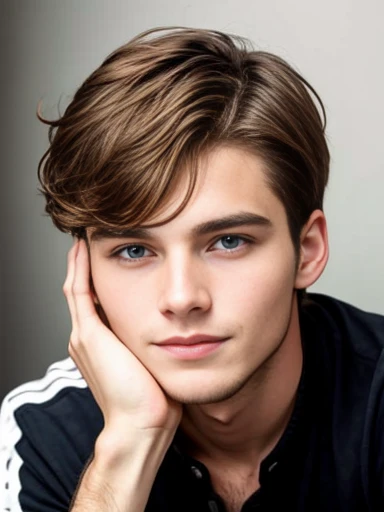 a  young german man on characters face, photo with color.