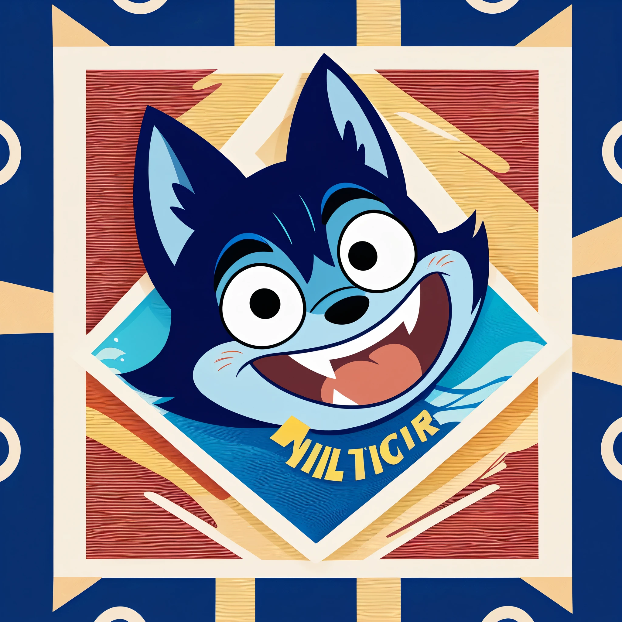 8K, Cool Animals, Illustration design inspired by hipster art and folklore, A blue cat，Naughty and cute，bust；Atmospheric background（Geometric patterns、plant，fish，line）Elements；Atmosphere Effects；Create striking and powerful compositions, Disney style；visual impact；Circular composition；
