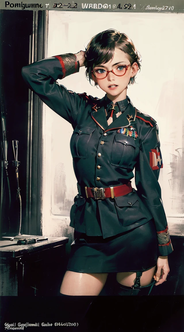 (Cute woman), 21 yo, (tall tanned body:1.2), (short black hair), (nerdy femake:1.1), (fully dressed), (blue mini skirt:1.2), (white underboobs shirt:1.2), (red panty), (heavy breasts), (slim), (tan skin:1.2), in a bedroom, (dynamic lighting), (high detailed body:1.1), (seductively), (highest quality), (small hips), (highly detailed), 8k wallpaper, (detailed face and eyes:1.2), (detailed skin with pores and stretches:1.2), (perfect tight gap:1.2), (detailed hand and finger:1.2), (medium breasts:1.2), (busty), (deep cleavage:1.2), (labia outline:1.3), (hard (Best Quality, Masterpiece:1.4), (Absurdres:1.2), erasa, blonde hair, short hair, blue eyes, earrings, masterpiece, best quality, very aesthetic, absurdres, spaghetti strap, skin tight black dress, sleeveless, night, street, standing, cowboy shot, medium breast, smile, 1 girl, solo((8K resolution))、((highest quality))、((masterpiece))、((Super detailed))((((dramatic))), (anatomically correct)、one woman、28 years old,thin,very short hair,pixie cut ,black hair, jagged teeth、double teeth、mouth is slightly open、blushed、(half closed eyes:1.1),thin bear、NSFW,small breasts、small nipples、white t-shirt、No underwear、tattoo、navel piercing、pubic hair,pussy,(theme、whole body)、Bedroom,on the bed, liar,behind, modesta, tiro remoto, Detalhe bonito rosto delicado, Olhos delicados bonitos detalhados, perfect facial proportions, High definition skin, pele fina, best four inch aspect ratio. Com um polegar, uma obra-prima, altamente detalhado, Realistic, (German World War II general uniform reference : 1.8), the highest facial resolution, , mulher modestamente vestida, vestido inteiramente, ( pequeno, cabelos pretos, black franja reta, super thin braids, franja reta, Red glasses, olho verde escuro, science fiction, Fighter aircraft, standing On the landing of a Fighter aircraft, the agency, uma personalidade profundamente inteligente, A calm expression, um rosto respeitoso, uma guerra, a Fighter aircraft BIGHIP BIGASS FUCKOFF FUCKFUCKFUCK