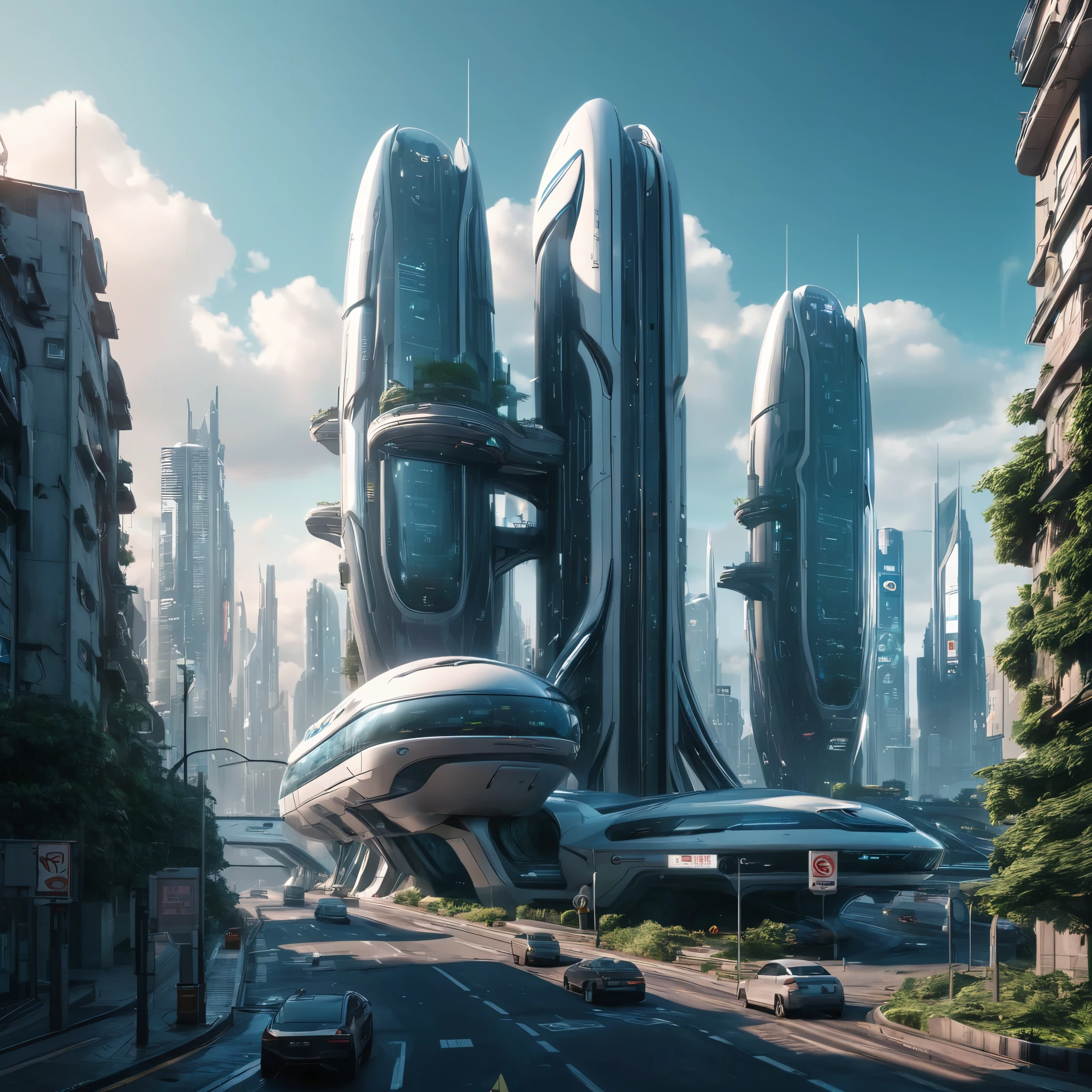 a futuristic building in the middle of a city, beautiful mattepainting, dribbble, hedonic treadmill, autodesk, vektroid, cyberpunk 2 0 4 8, mit technology review, affinity photo, breathtaking digital art, cgsociety - w 1 0 2 4 - n 8 - i, empyrean city, jetsons
