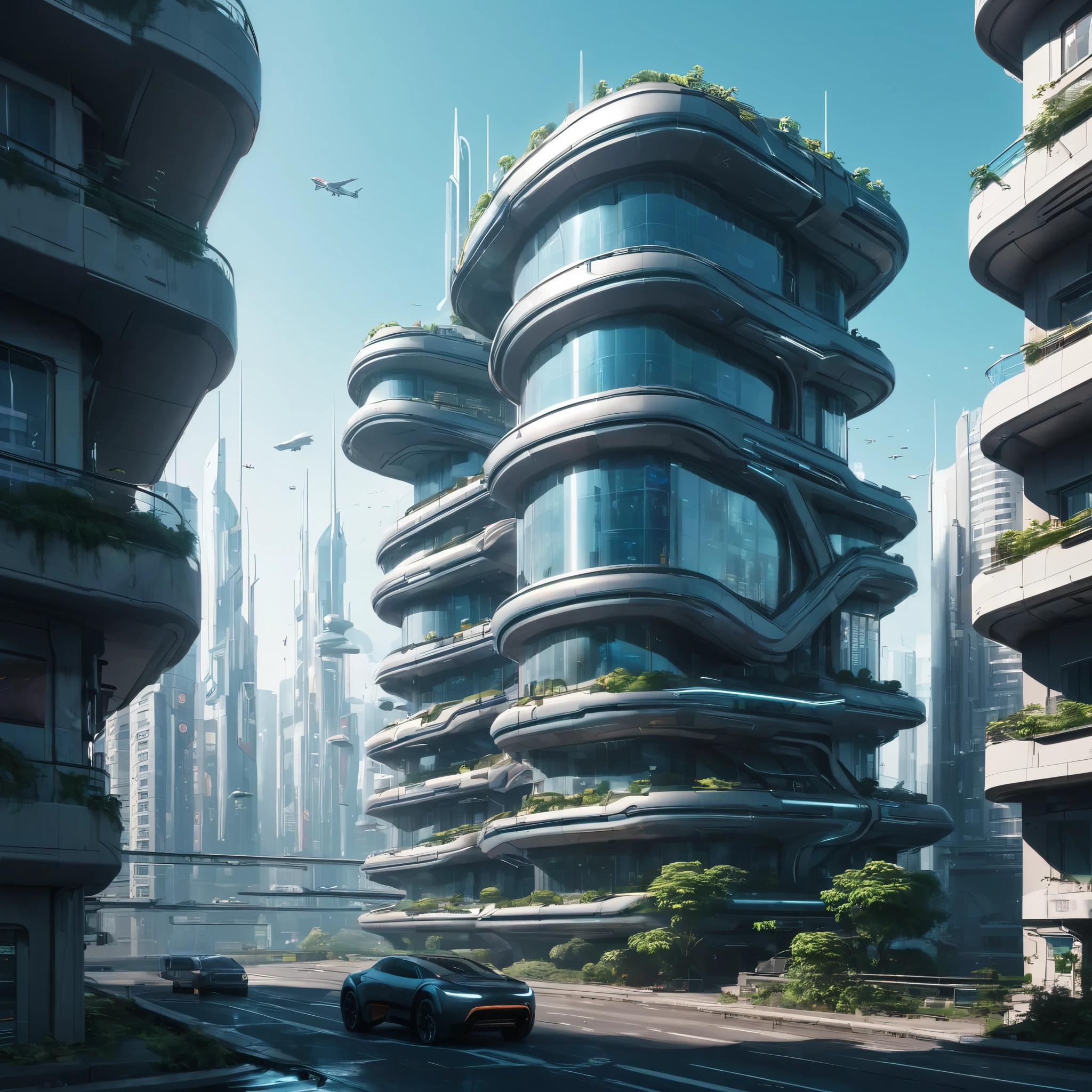 a futuristic building in the middle of a city, beautiful mattepainting, dribbble, hedonic treadmill, autodesk, vektroid, cyberpunk 2 0 4 8, mit technology review, affinity photo, breathtaking digital art, cgsociety - w 1 0 2 4 - n 8 - i, empyrean city, jetsons