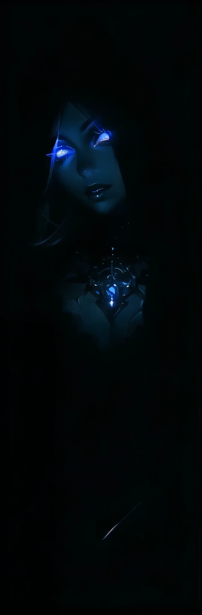 a girl with beautiful detailed eyes, beautiful detailed lips, extremely detailed eyes and face, long eyelashes, dark makeup, goth girl, blue dress, in a dark mysterious environment, dramatic lighting, gothic architecture, candles, ornate furniture, moody atmosphere, dramatic shadows, highly detailed, 8k, photorealistic, masterpiece