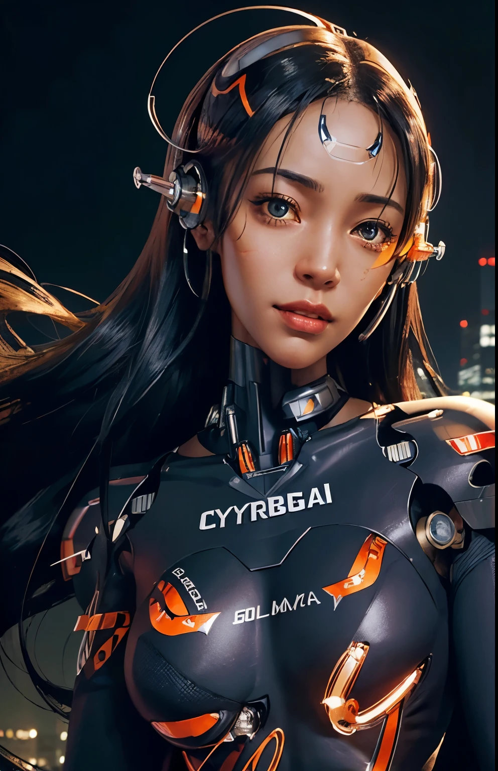 ((cyborg:1.4)),(Ultra-realistic), (figure), (Increased resolution), (8k), (Very detailed), (Best figure), (Beautiful and detailed), (highest quality), (Super detailed), (masterpiece ), ( wallpaper), (Detailed face), alone, 1 girl, View Viewer, Fine details, Detailed face, In the Dark, Deep Shadow, Modest, Pure Erotic Face Ace_v1, smile, Long Hair, Black shawl Straight hair , 46 point diagonal hair、((whole body)),