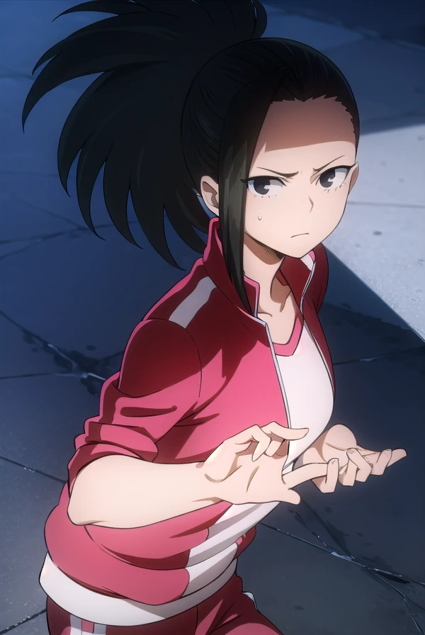 yaoyorozumomo, yaoyorozu momo, (momo yaoyorozu:1.2), long hair, bangs, black hair, ponytail, (black eyes:1.5), high ponytail, wide ponytail,
BREAK collarbone, short sleeves, pants, (pink shirt:1.2), blue pants, track suit, track pants, sweatpants,
BREAK outdoors, night sky, night, star \(sky\),
BREAK looking at viewer,
BREAK (masterpiece:1.2), best quality, high resolution, unity 8k wallpaper, (illustration:0.8), (beautiful detailed eyes:1.6), extremely detailed face, perfect lighting, extremely detailed CG, (perfect hands, perfect anatomy),