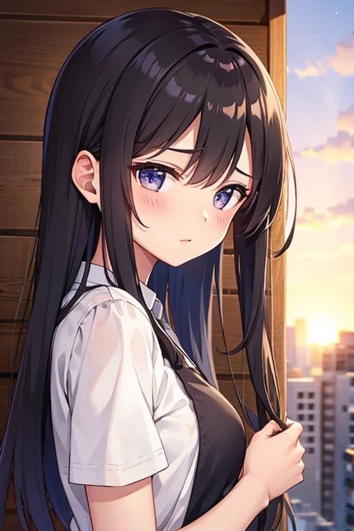 #yaoyorozu momo, (momo yaoyorozu:1.2), long hair, bangs, black hair, ponytail, (black eyes:1.5), high ponytail, wide ponytail,(Wearing),(She wears a knee-length skirt, dark leggings, high-heeled shoes, and a turtleneck blouse with a loose collar.)