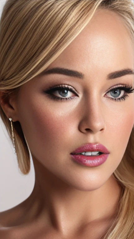 Blonde、Sharon Stone-like MILF、Close-up shot、Elegant hairstyle、